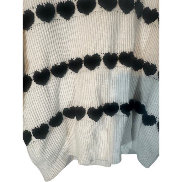 Emery Rose White Black Hearts Long Sleeve Crew Neck Knit Sweater Women Sz XL - Picture 4 of 8